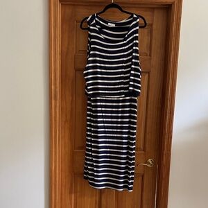 Chic Soul Navy and White Striped Maxi Dress